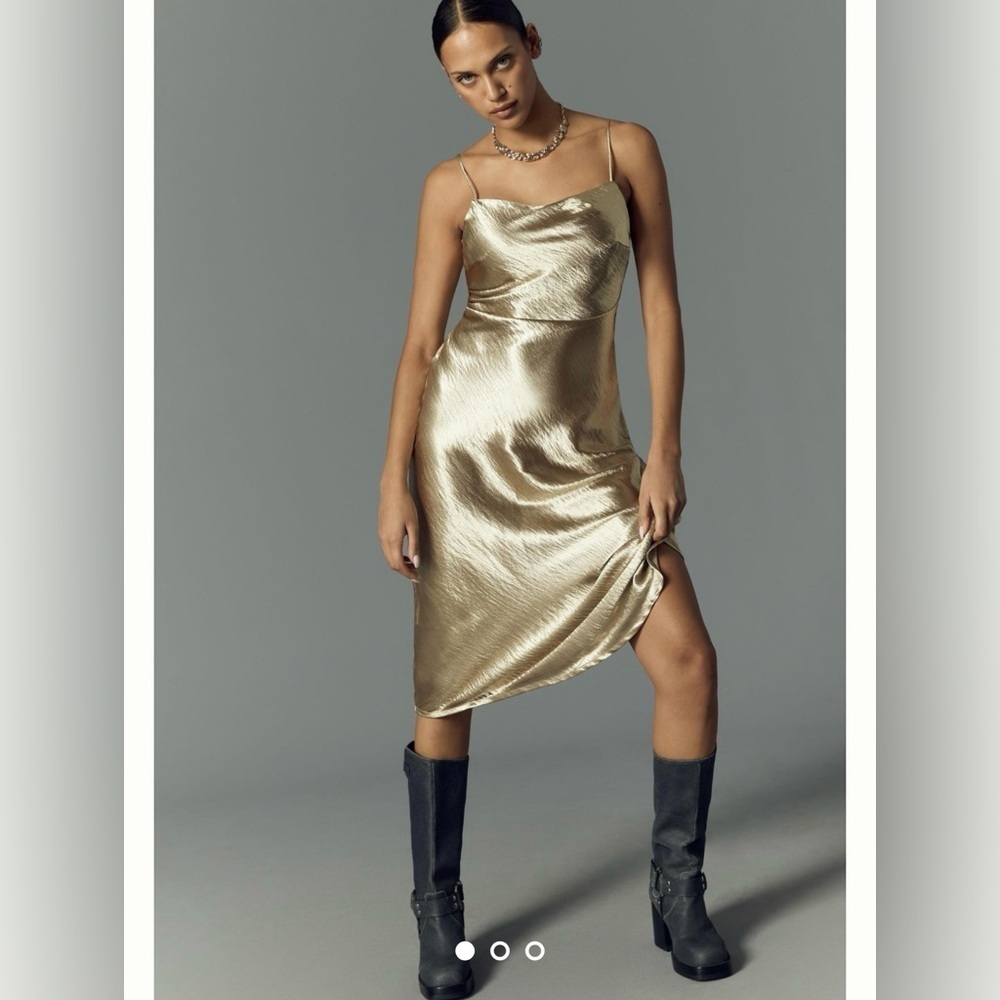 By Anthropologie Cowl-Neck Slip Dress, size Medium, Gold/Champagne